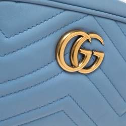 Pre Owned حقيبة كروس غوتشي مارمونت جي جي صغيرة جلد ماتيلاس أزرق