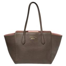 Pre Owned حقيبة غوتشي سوينغ جلد بني صغيرة