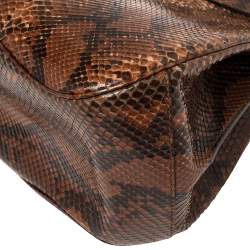 Pre Owned Gucci Brown/Black Python Lady Lock Bamboo Large Top Handle Bag