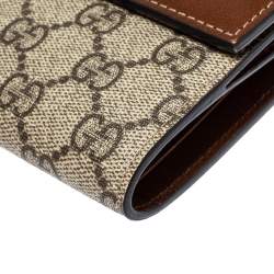 مملوكة مسبقًا Gucci Beige/Brown Supreme Canvas and Leather French Flap Wallet