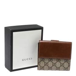 مملوكة مسبقًا Gucci Beige/Brown Supreme Canvas and Leather French Flap Wallet
