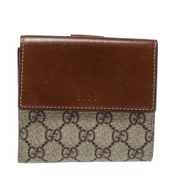مملوكة مسبقًا Gucci Beige/Brown Supreme Canvas and Leather French Flap Wallet