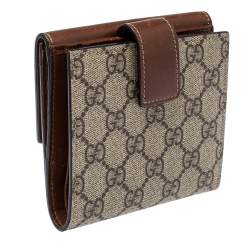 مملوكة مسبقًا Gucci Beige/Brown Supreme Canvas and Leather French Flap Wallet