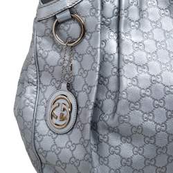 Pre Owned Gucci Metallic Silver Guccissima Leather Large Sukey Tote