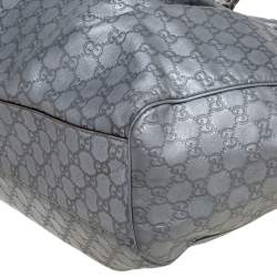 Pre Owned Gucci Metallic Silver Guccissima Leather Large Sukey Tote