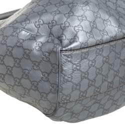 Pre Owned Gucci Metallic Silver Guccissima Leather Large Sukey Tote