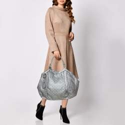 Pre Owned Gucci Metallic Silver Guccissima Leather Large Sukey Tote