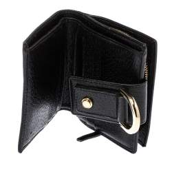 Gucci Black GG Canvas and Leather D Ring Compact Wallet