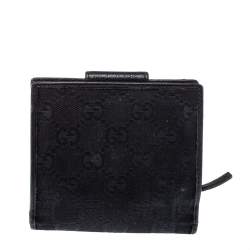 Gucci Black GG Canvas and Leather D Ring Compact Wallet