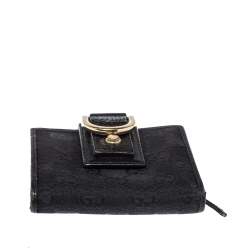Gucci Black GG Canvas and Leather D Ring Compact Wallet