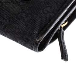 Gucci Black GG Canvas and Leather D Ring Compact Wallet
