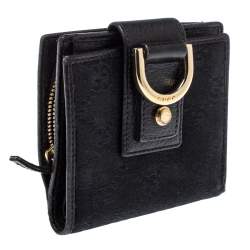 Gucci Black GG Canvas and Leather D Ring Compact Wallet