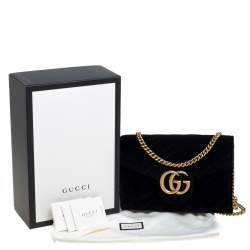 Gucci Black Chevron Velvet GG Marmont Wallet on Chain