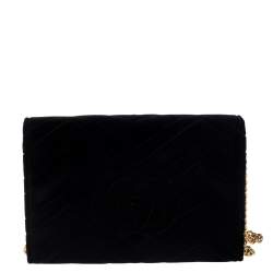 Gucci Black Chevron Velvet GG Marmont Wallet on Chain