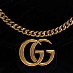 Gucci Black Chevron Velvet GG Marmont Wallet on Chain