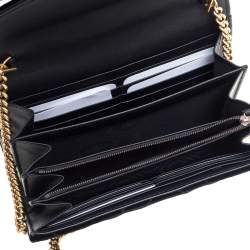 Gucci Black Chevron Velvet GG Marmont Wallet on Chain