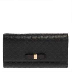 Gucci Black Microguccissima Leather Bow Flap Continental Wallet