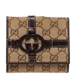 Gucci Beige/Brown GG Canvas and Leather Compact Wallet