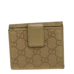Gucci Olive Green GG Canvas and Leather Compact Wallet