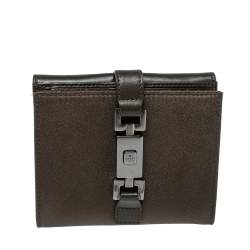 Pre Owned محفظة غوتشي جاكي كومباكت جلد و ساتان أخضر زيتوني