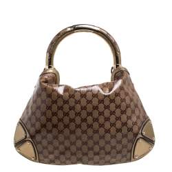 Pre Owned حقيبة هوبو غوتشى إندى بابوسكا متوسطة جلد وكانفاس كريستال ذهبية