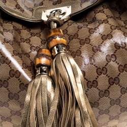 Pre Owned حقيبة هوبو غوتشى إندى بابوسكا متوسطة جلد وكانفاس كريستال ذهبية