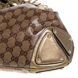 Pre Owned حقيبة هوبو غوتشى إندى بابوسكا متوسطة جلد وكانفاس كريستال ذهبية