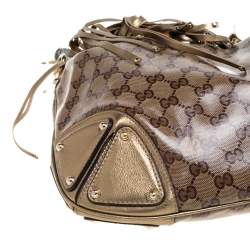 Pre Owned حقيبة هوبو غوتشى إندى بابوسكا متوسطة جلد وكانفاس كريستال ذهبية