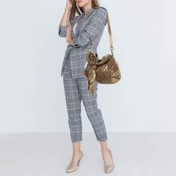 Pre Owned حقيبة هوبو غوتشى إندى بابوسكا متوسطة جلد وكانفاس كريستال ذهبية