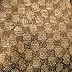 Pre Owned Gucci Maroon/Beige GG Canvas and Leather Medium Sukey Tote 