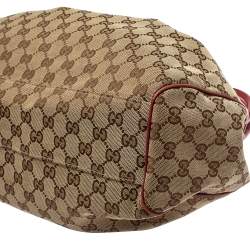 Pre Owned Gucci Maroon/Beige GG Canvas and Leather Medium Sukey Tote 