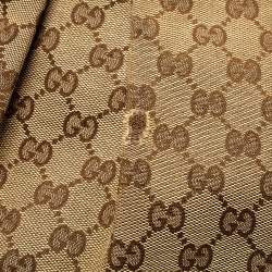 Pre Owned Gucci Maroon/Beige GG Canvas and Leather Medium Sukey Tote 