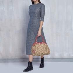 Pre Owned Gucci Maroon/Beige GG Canvas and Leather Medium Sukey Tote 