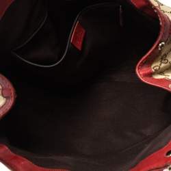 Pre Owned Gucci Maroon/Beige GG Canvas and Leather Medium Sukey Tote 