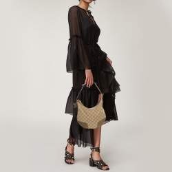 Pre Owned حقيبة هوبو غوتشى برينسى صغيرة جلد وكانفاس دى جى جى ذهبية / بيج