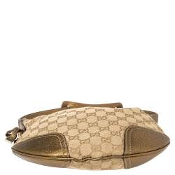 Pre Owned حقيبة هوبو غوتشى برينسى صغيرة جلد وكانفاس دى جى جى ذهبية / بيج