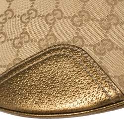 Pre Owned حقيبة هوبو غوتشى برينسى صغيرة جلد وكانفاس دى جى جى ذهبية / بيج