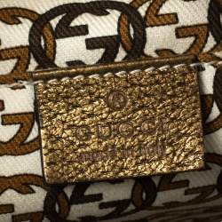 Pre Owned حقيبة هوبو غوتشى برينسى صغيرة جلد وكانفاس دى جى جى ذهبية / بيج