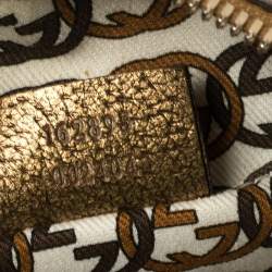 Pre Owned حقيبة هوبو غوتشى برينسى صغيرة جلد وكانفاس دى جى جى ذهبية / بيج