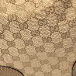 Pre Owned حقيبة هوبو غوتشى برينسى صغيرة جلد وكانفاس دى جى جى ذهبية / بيج