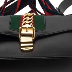 Pre Owned Gucci Black Leather Small Web Chain Sylvie Shoulder Bag