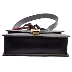 Pre Owned Gucci Black Leather Small Web Chain Sylvie Shoulder Bag