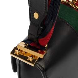 Pre Owned Gucci Black Leather Small Web Chain Sylvie Shoulder Bag