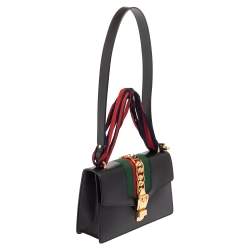 Pre Owned Gucci Black Leather Small Web Chain Sylvie Shoulder Bag