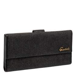 Pre Owned محفظة كونتيننتال غوتشي دينم أسود وجلد بالقلاب والشعار