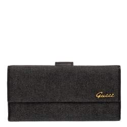 Pre Owned محفظة كونتيننتال غوتشي دينم أسود وجلد بالقلاب والشعار