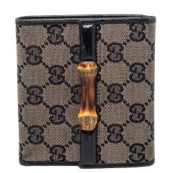 Gucci Black GG Canvas Bamboo Bar Compact Wallet