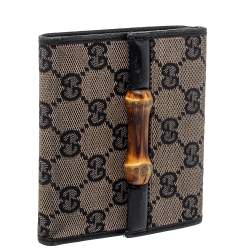 Gucci Black GG Canvas Bamboo Bar Compact Wallet