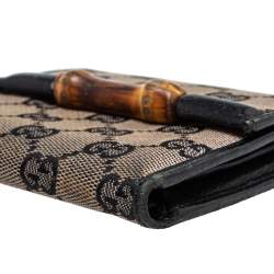 Gucci Black GG Canvas Bamboo Bar Compact Wallet