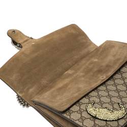Pre Owned Gucci Beige/Brown GG Supreme Canvas and Suede Medium Dionysus Embellished Shoulder Bag